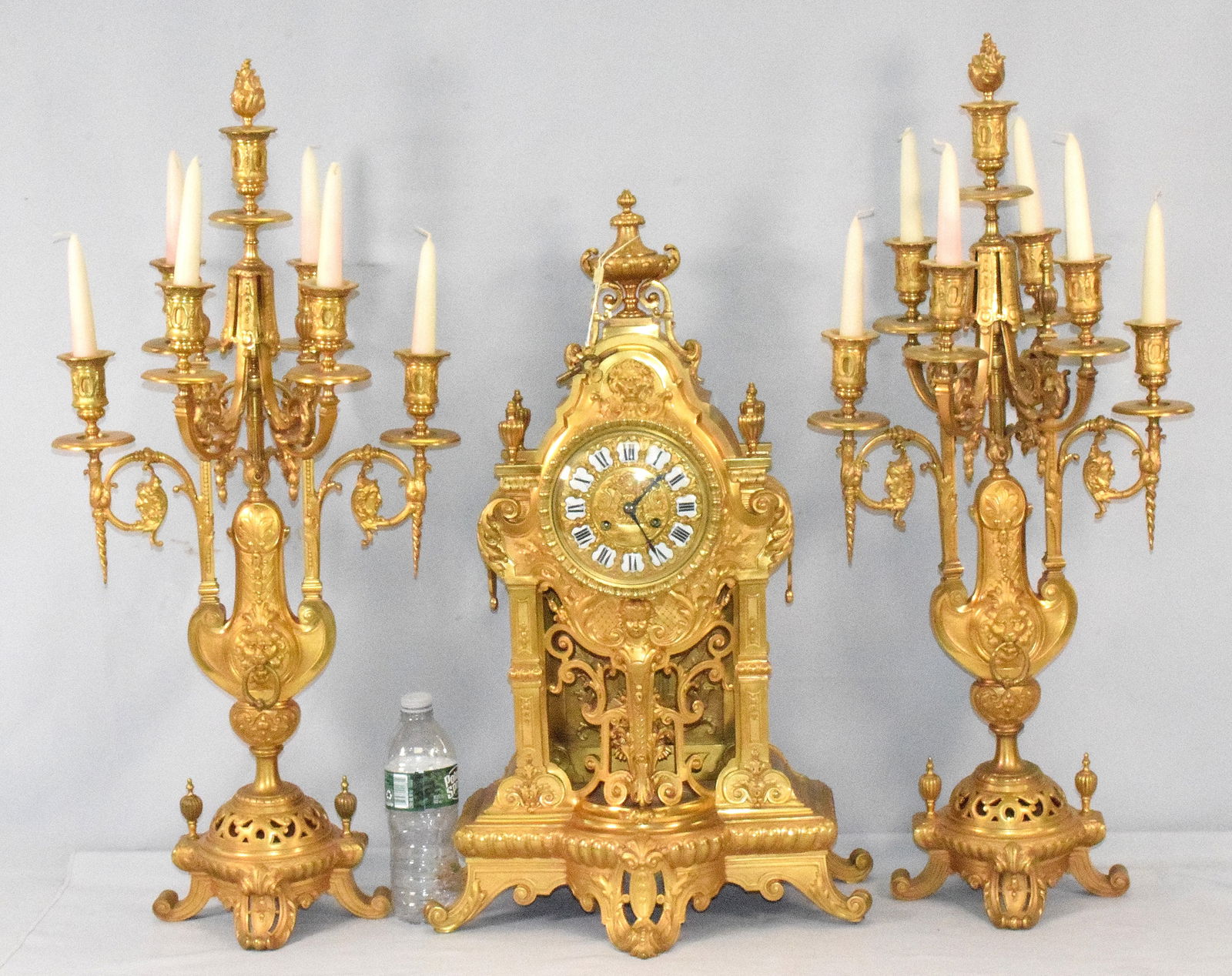 19TH FRENCH GILT BRONZE CLOCK THREE PIECE SET (1 of 20)