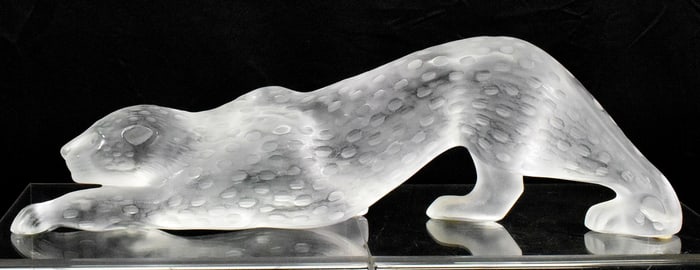 LALIQUE FROSTED GLASS LEOPARD