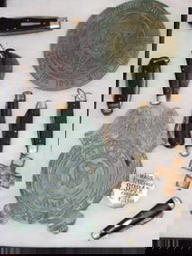 (10) GRAVE FLAG HOLDERS, POCKET KNIVES & ETC