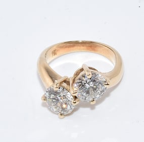 14K GOLD & 4 CARAT DIAMONDS CROSSOVER RING.