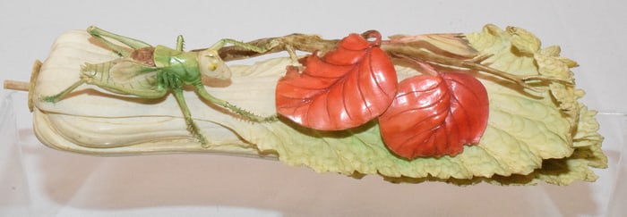 CHINESE CARVED BONE CABBAGE & GRASSHOPPER