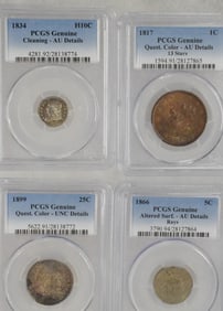 4 EARLY US GRADED COINS.