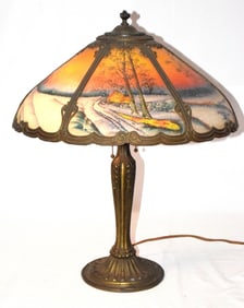 REVERSE PAINTED SUNSET PANEL GLASS SHADE LAMP