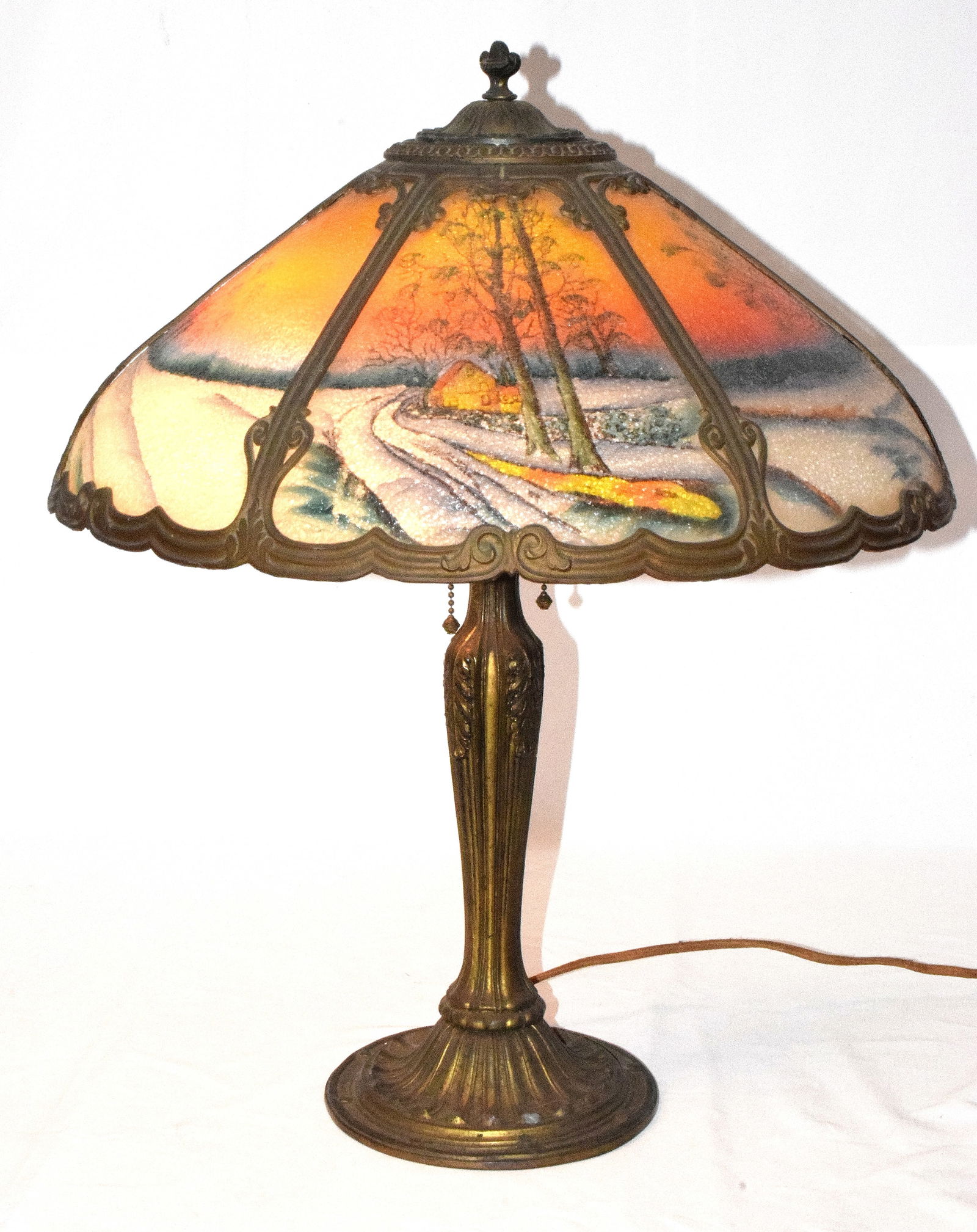 REVERSE PAINTED SUNSET PANEL GLASS SHADE LAMP (1 of 7)