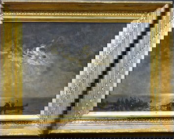 19TH OIL PAINTING OF COAST NIGHT FISHING SCENE