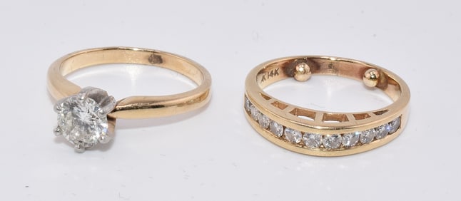 14K YELLOW GOLD DIAMOND  RING & DIAMOND BAND