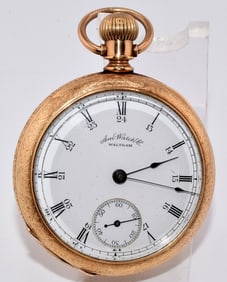 WALTHMAN OPEN FACE GOLD PLATED POCKET WATCH