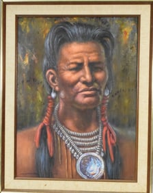 JOE WANO-GANO CHEYENNE BRAVE OIL PAINTING