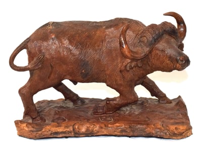 HAND CARVED WOODEN CAPE BUFFALO