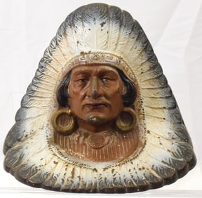 CAST IRON INDIAN HEADDRESS ANTIQUE DOORSTOP