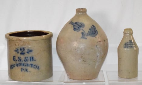 THREE 19TH COBALT STONEWARE PIECES