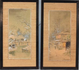 PAIR FUKUTARO TERAUCHI WATERCOLOR PAINTINGS