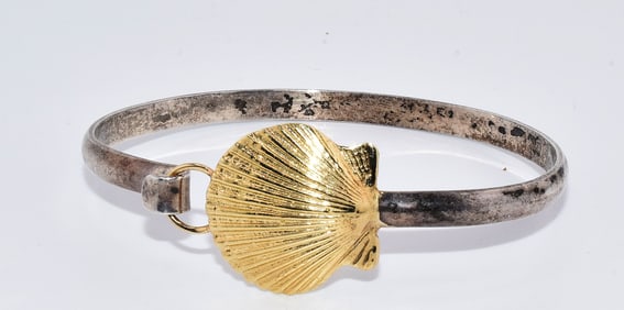 14 KARAT GOLD AND STERLING SILVER SHELL BRACELET