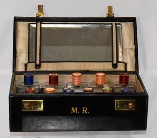 ART DECO ERA GUILLOCHE TRAVEL ENAMEL TOILETRY SET