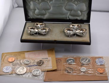 2 FRANKLIN HALF DOLLAR COIN SETS & SS CLOVER DISH