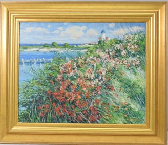 ROGER J BARRON OIL ON CANVAS LANDSCAPE