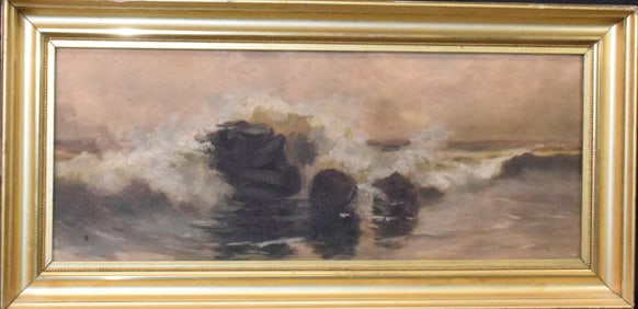 ATTRIB. A.T. BRICHER OIL PAINTING, WAVES AND ROCKS
