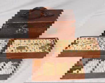 VINTAGE BAMBOO & BONE MAHJONG SET & TRAVEL CASE