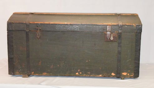 19TH GREEN PAINTED DOME TOP IMMIGRANT TRUNK