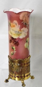 PAIRPOINT GOLD PLATED MOUNT & GLASS VASE