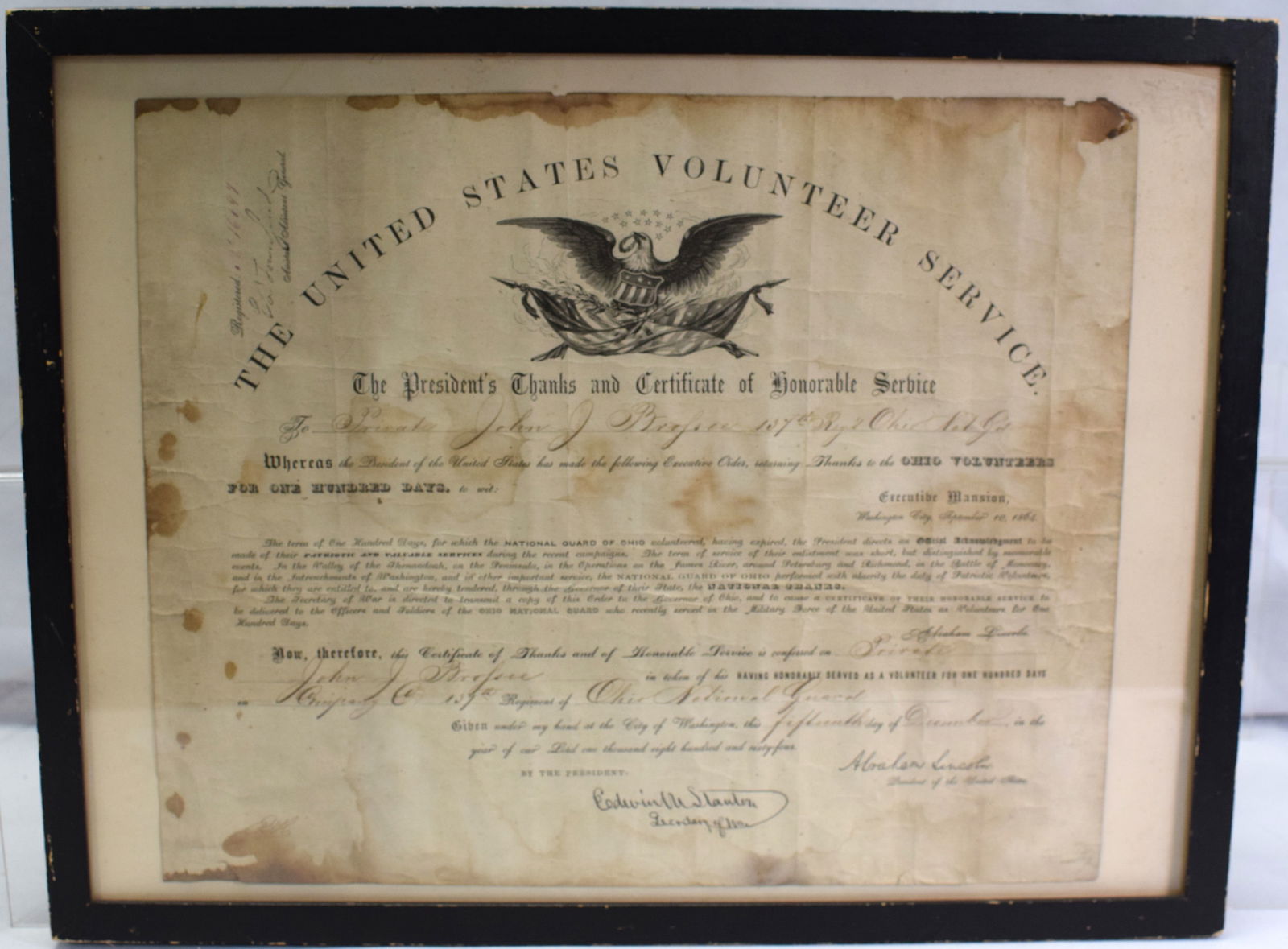 CIVIL WAR UNION HONORABLY DISCHARGE 1864 (1 of 8)
