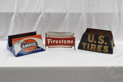 3 VINTAGE ADVERTISING METAL TIRE STANDS