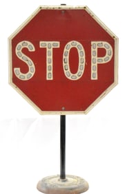 BROOKLINE. LOLLIPOP STOP SIGN WITH REFLECTORS