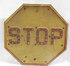 YELLOW STOP SIGN WITH CATS EYES REFLECTIVE LENS