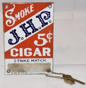 J.H.P. ADVERTISING CIGAR MATCH STRIKER SIGN