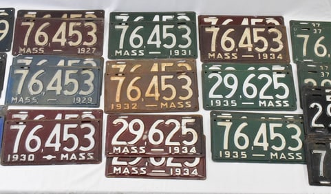 16 PAIRS MASS LICENSE PLATES 1920's/40's