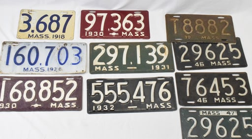 (10)  MASS. LICENSE PLATES 1918-1947