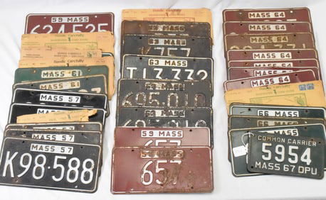 (34) LOT VINTAGE MASS LICENSE PLATES 1950's/60's
