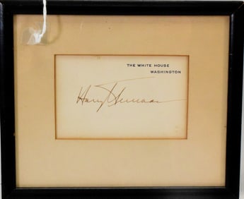HARRY TRUMAN FRAMED SIGNED WHITE HOUSE CARD