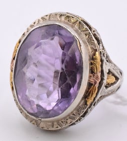 14K WHITE & YELLOW AMETHYST RING
