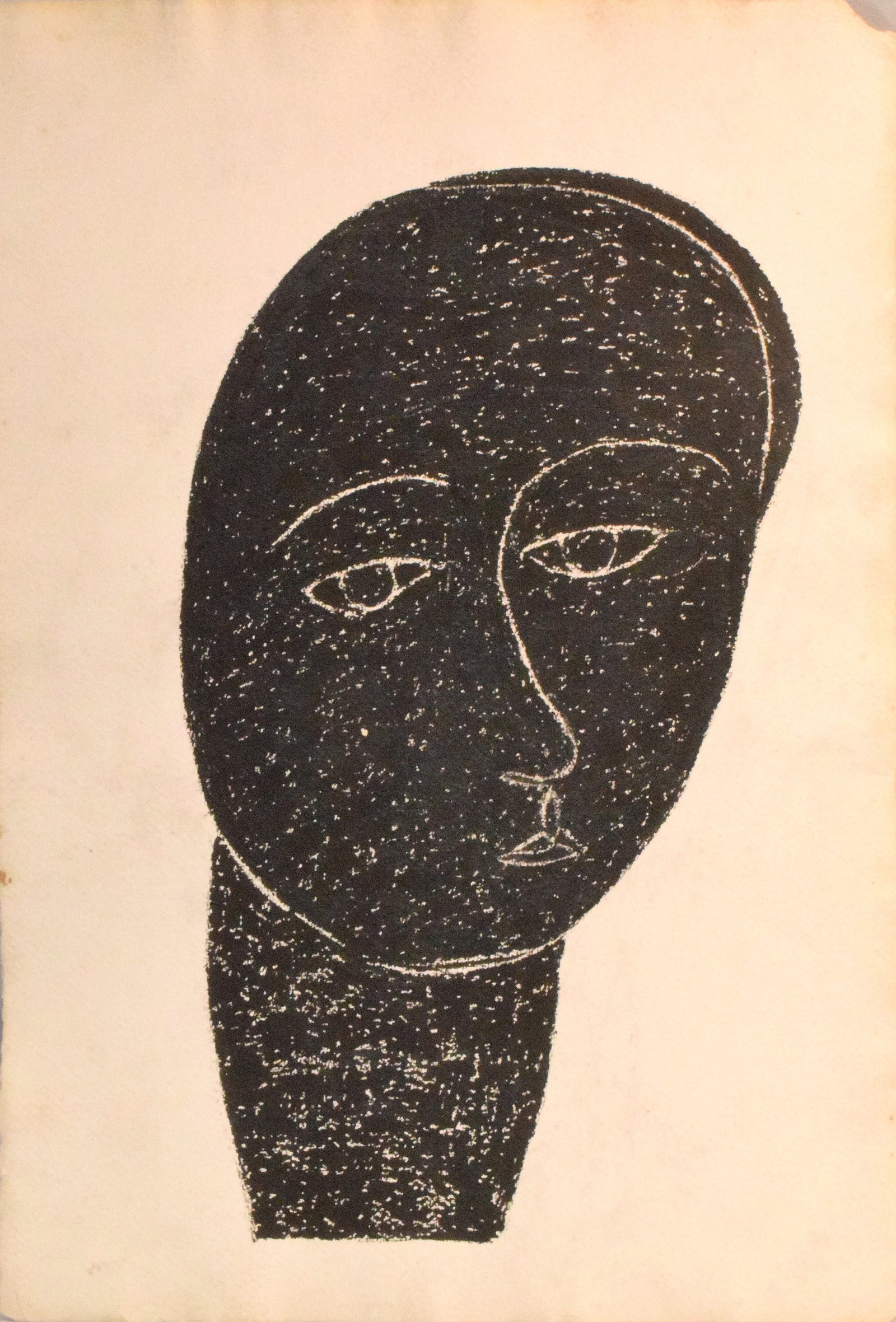MICHAEL LEKAKIS (Greek/American 1907-1998) INK: Micheal Lekakis (1907-1998). Abstract black and white gouache painting on paper. Figure of a head. 22 1/2 inches x 15 1/2 inches wide. Signed on back. The Estate of Nicholas Mitropoulos.Unframed.