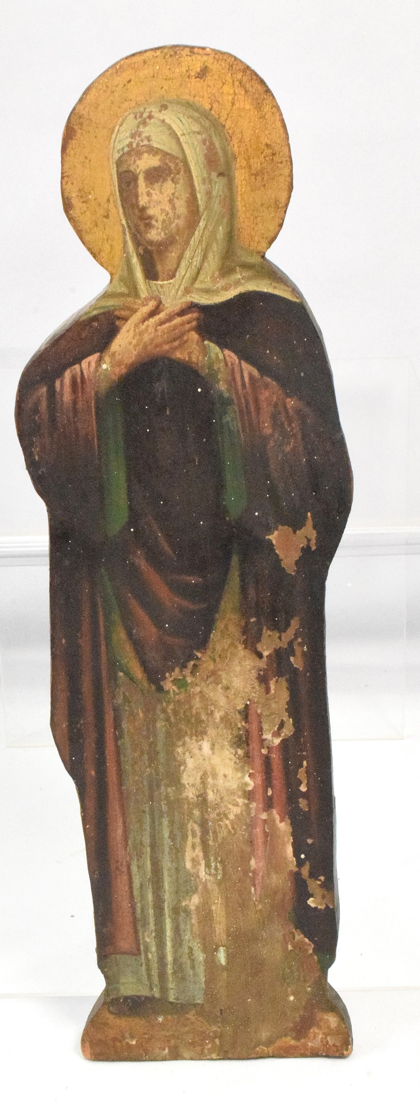 18th/19th CARVED WOOD ORTHODOX ICON VIRGIN MARY (1 of 4)