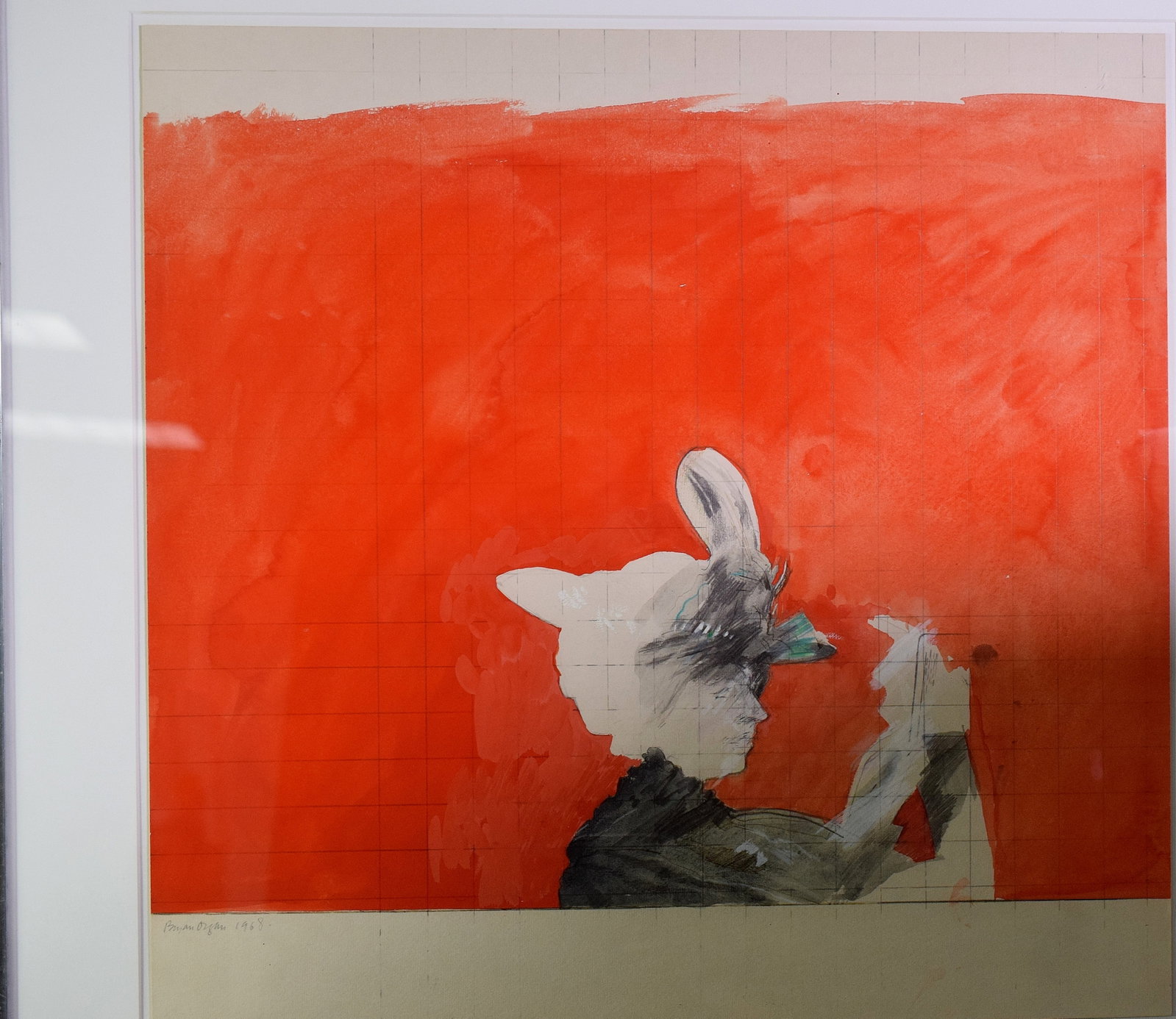 BRYAN ORGAN (1935) WOMAN IN THE MIRROR: Bryan Organ (British 1935) Watercolor under plexi-glass. Gallery Label Redfern London. Titled "Woman in Mirror" Dated 1968. Image 22 inches x 22 inches. Signed lower left and dated. Goodcondition. The