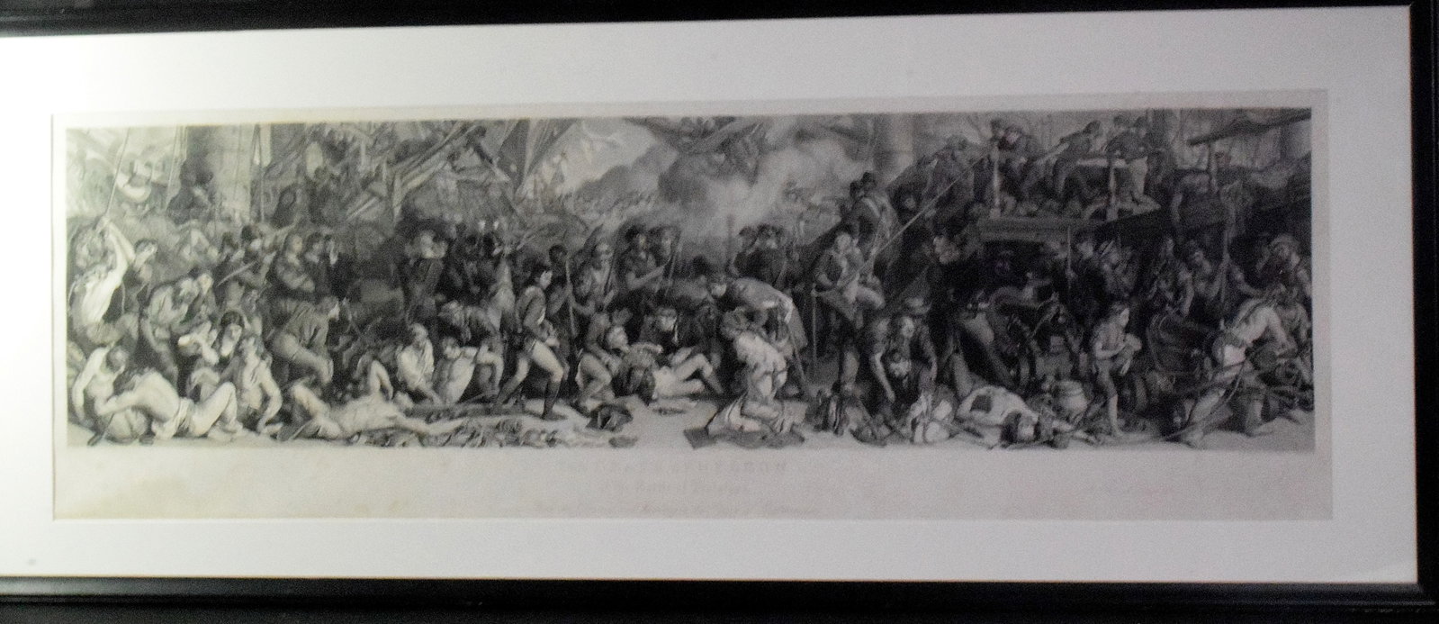 ENGRAVING 1876 DEATH OF NELSON BATTLE TRAFALGAR: A large format 19th century engraving titled 'The Death of Nelson at the Battle of Trafalgar' dated 1876, engraved by Charles W. Sharpe in 1874, after the original oil by Daniel Maclise R.A.(1806-1870