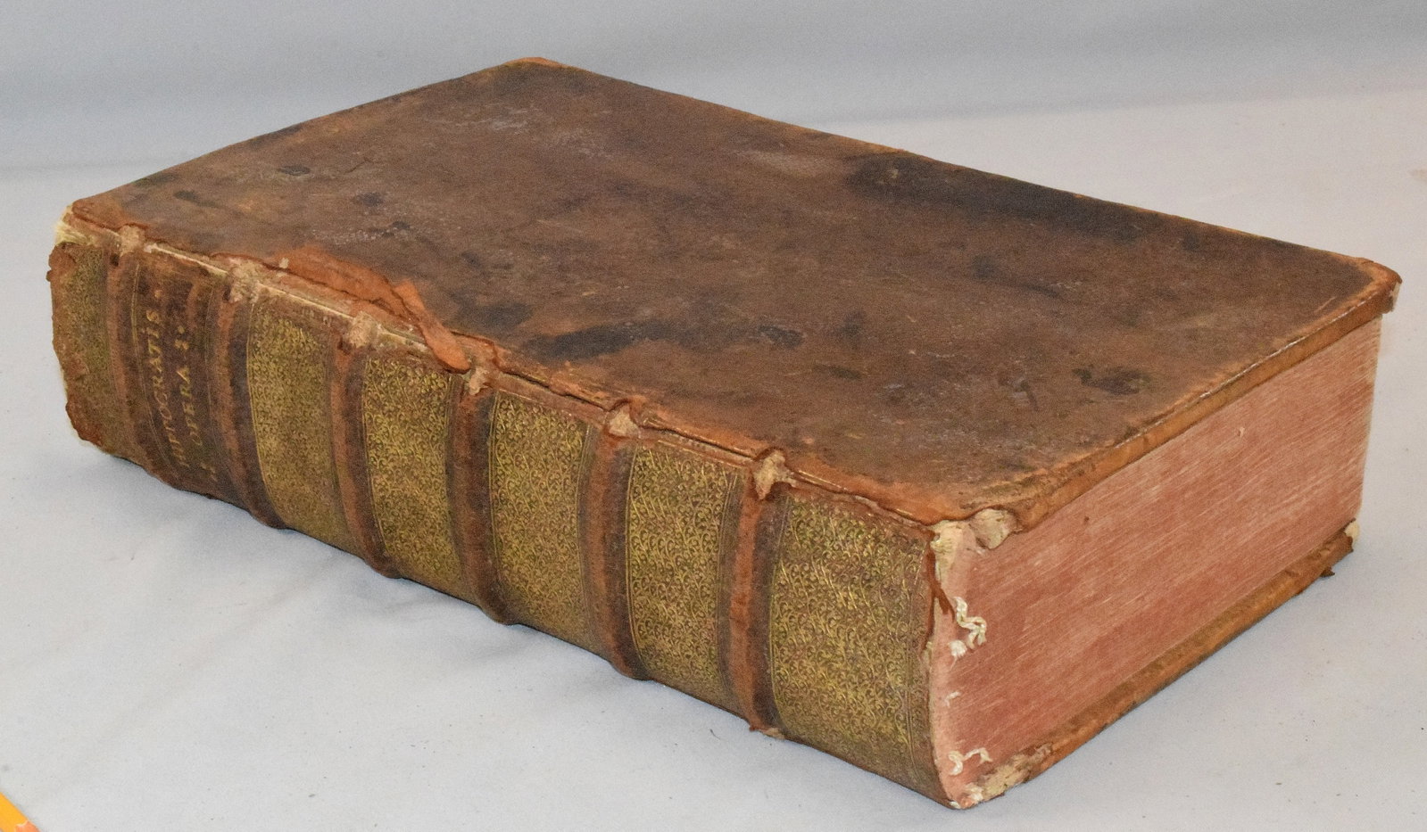 GREEK BOOK "HIPPOCRATES" 1657: The Complete works of the great Hippocrates, Published by Samual Chouet in Genevae in Greek language with Latin translation. 16 inches x 10 1/2 inches x 4 inches tall.