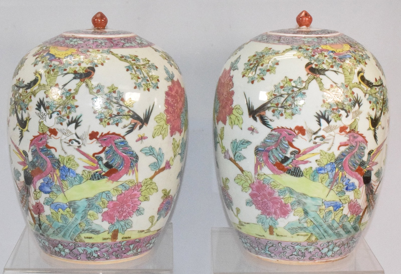 PAIR CHINESE FAMILLE ROSE PORCELAIN GINGER JARS (1 of 11)