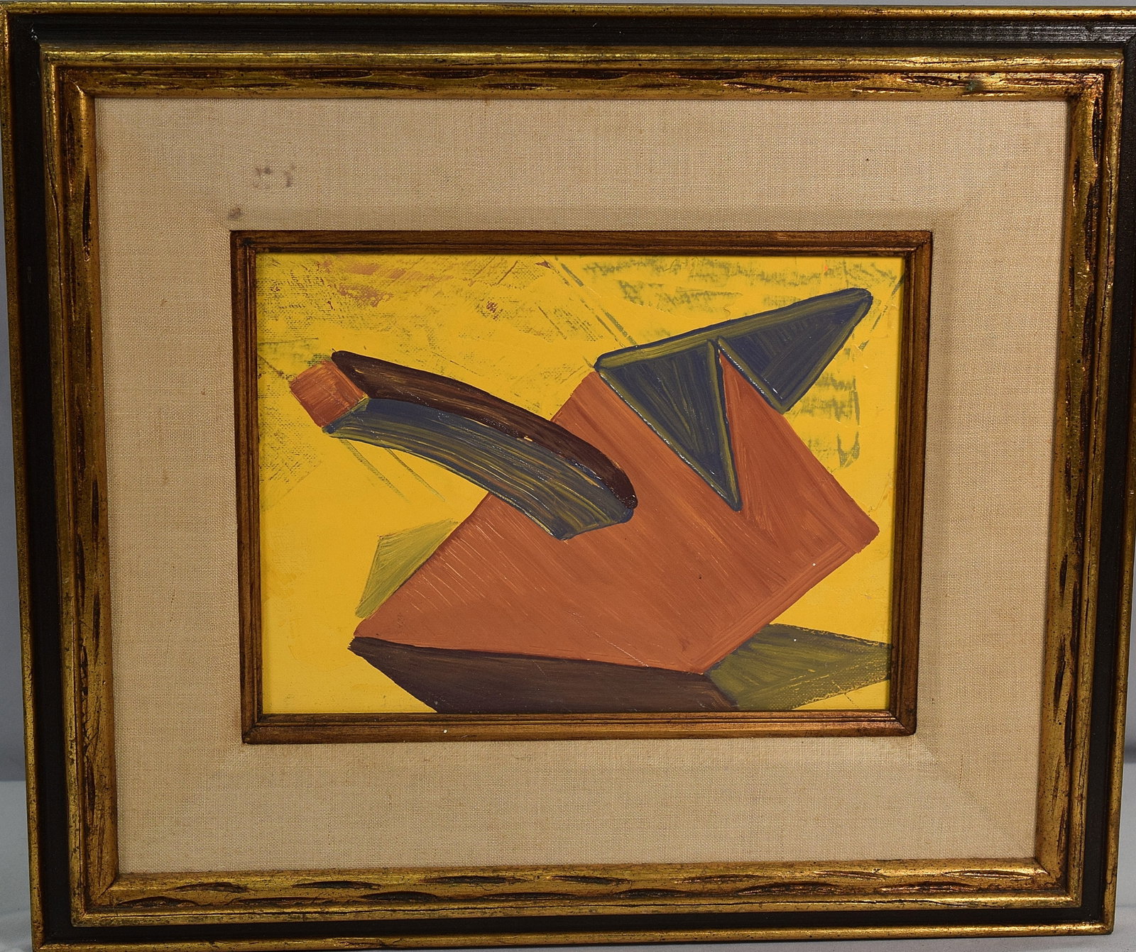 LOUIS WOLCHONOK (1898-1973) ABSTRACT PAINTING: Louis Wolochonok (1898-1973). Titled on back Abstract marked LW and medium oil. Estate oval stamp in red. Oil on board. Image 9 inches x 12 inches. Frame 17 1/2 inches x 20 inches. Theestate of Nichol