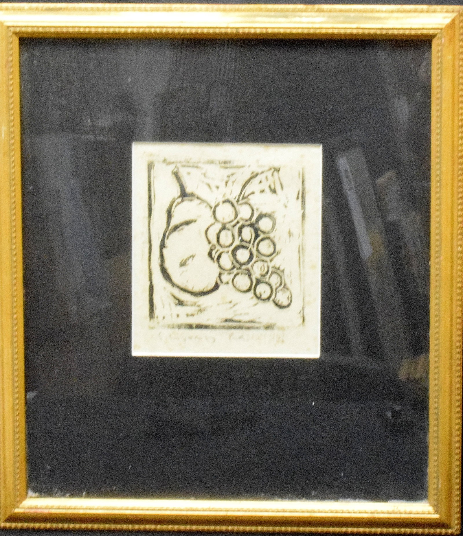 STATHIS LIVANIS (B-1941) ETCHING: Stathis Livanis (Greek B-1941). Pencil signed etching on paper. Still life fruit. Image 7 1/2 inches x 6 1/4 inches. Framed and matted under plexi-glass. Some foxing. The estate of NicholsMitropoulos 