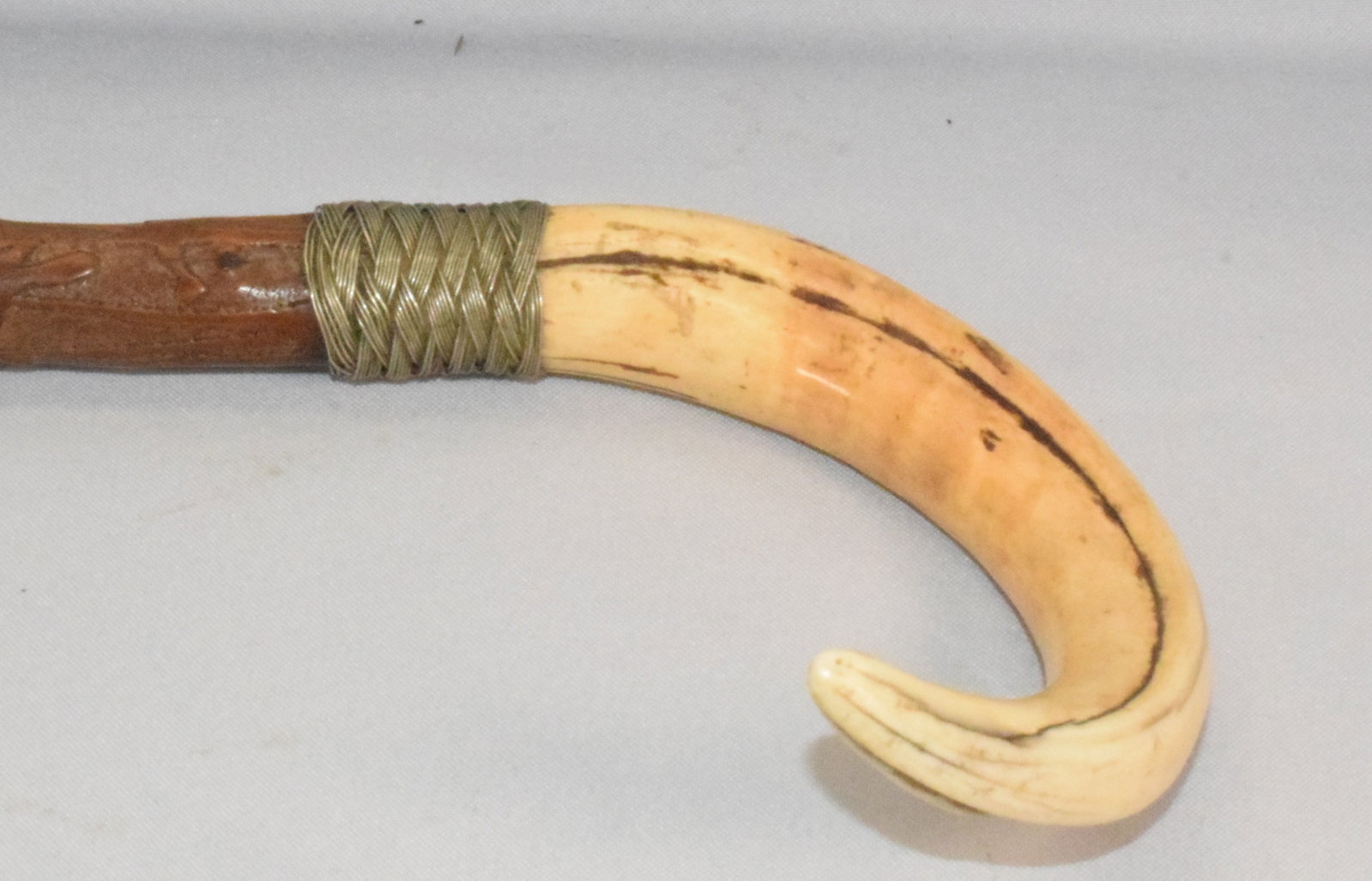 BOARS TUSK WITH SILVER WIRE WALKING STICK (1 of 5)
