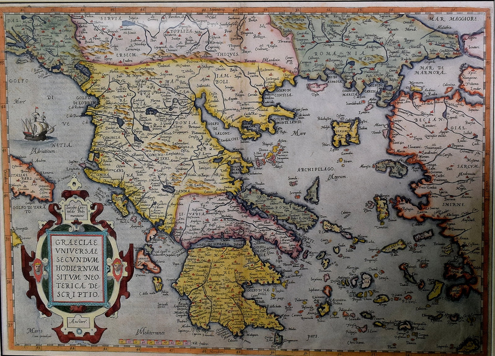 HAND COLORED MAP OF GREECE (1 of 6)
