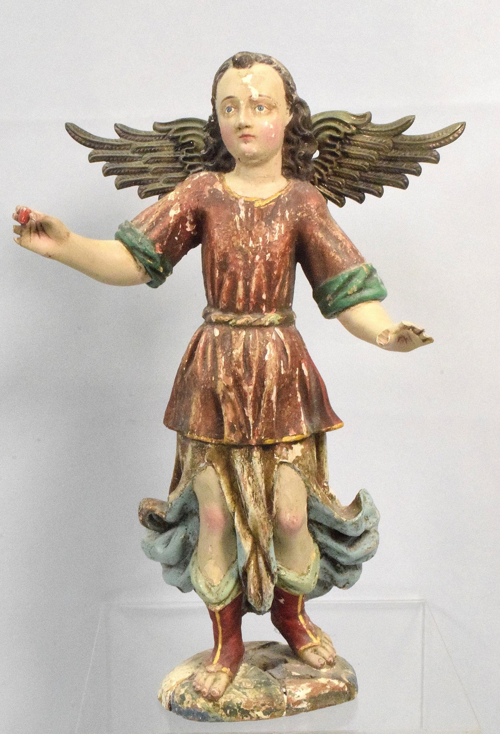 SPANISH SCHOOL POLYCHROME HAND CARVED ANGEL (1 of 7)