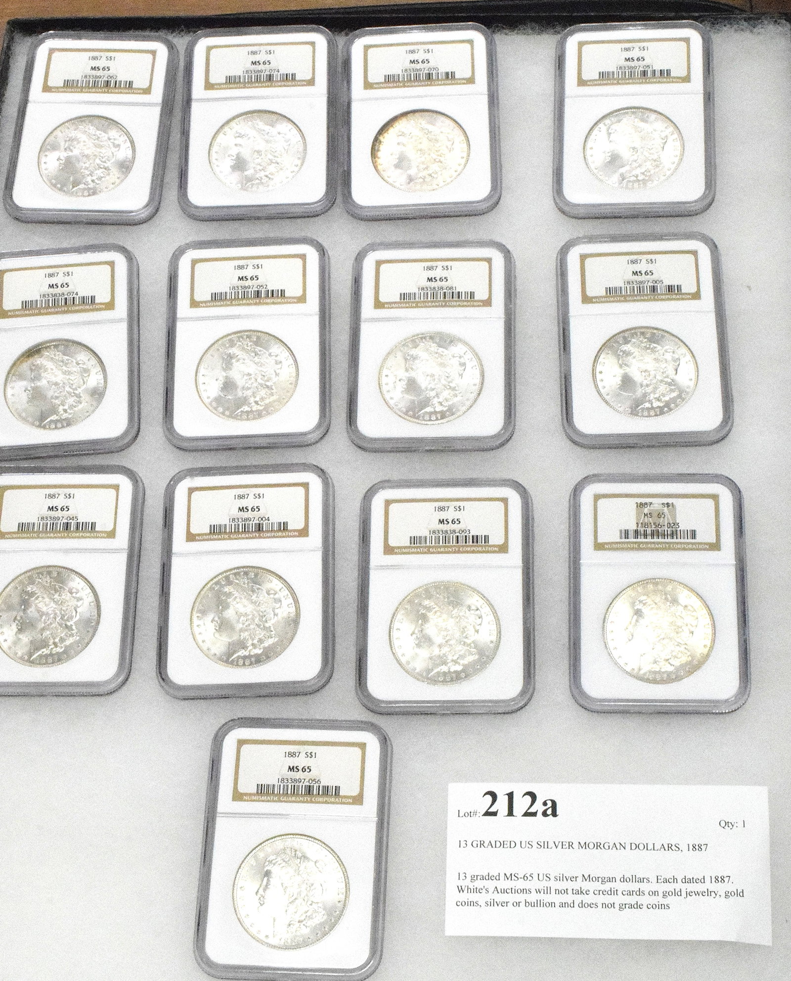 13 GRADED US SILVER MORGAN DOLLARS, 1887 (1 of 7)