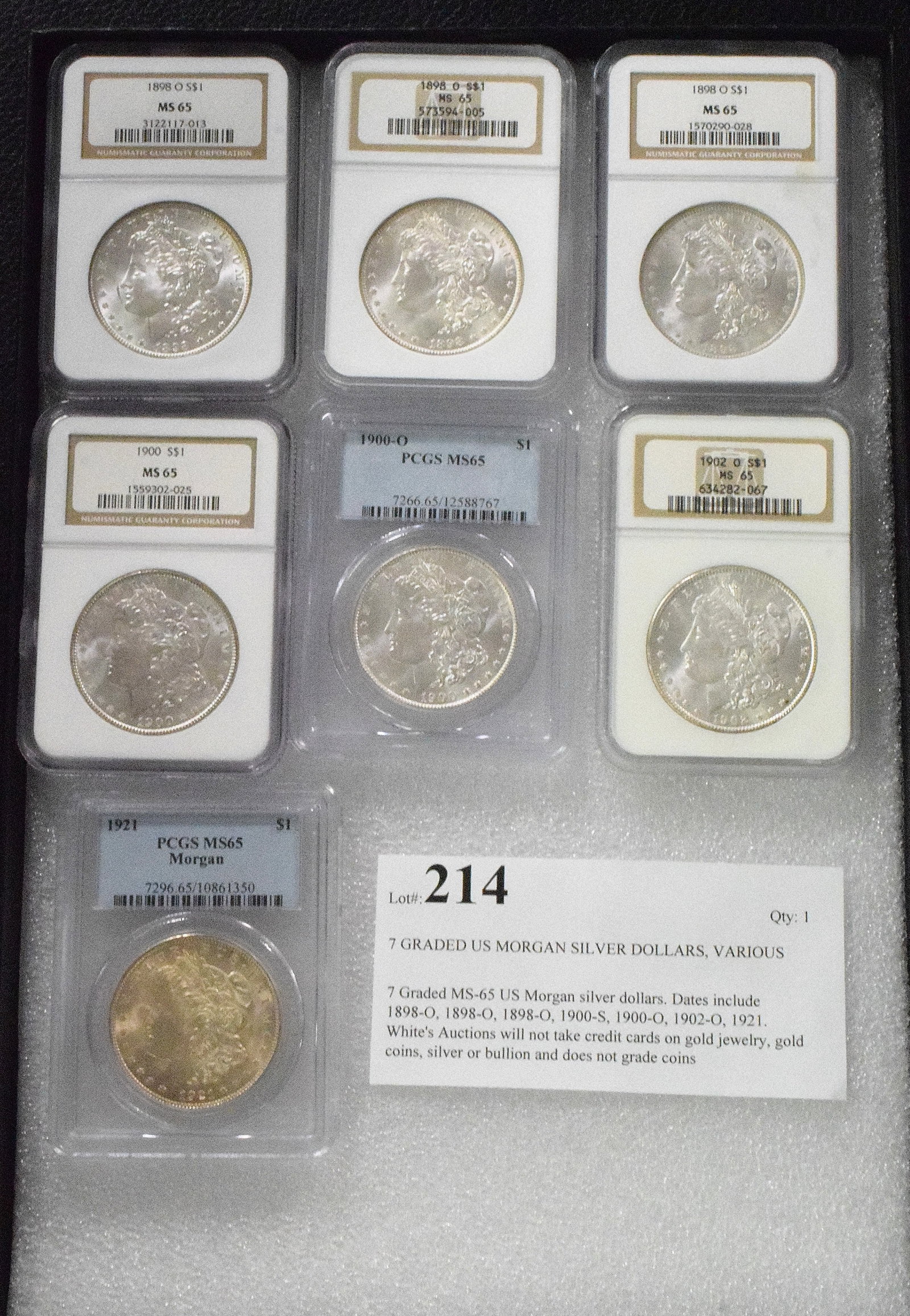 7 GRADED US MORGAN SILVER DOLLARS, VARIOUS DATES (1 of 4)