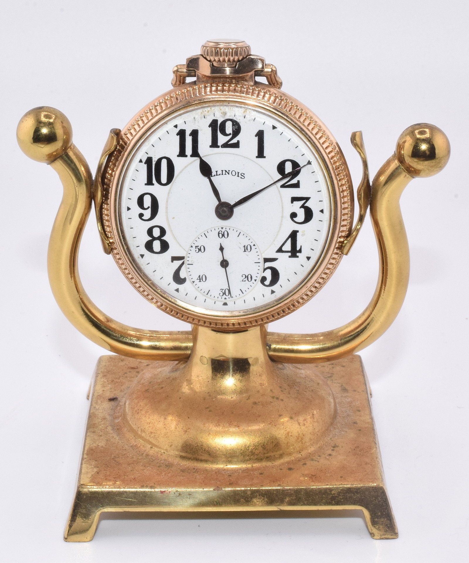 OPEN FACE 21 JEWEL 60 HOUR WATCH: Case is 10 karat gold plated. Watch is working, has large hour numbers with large hands and sub seconds dial on face. Movement signed 60 hour, signed "Bunn Special Illinois Watch Co." Adjustedtemp