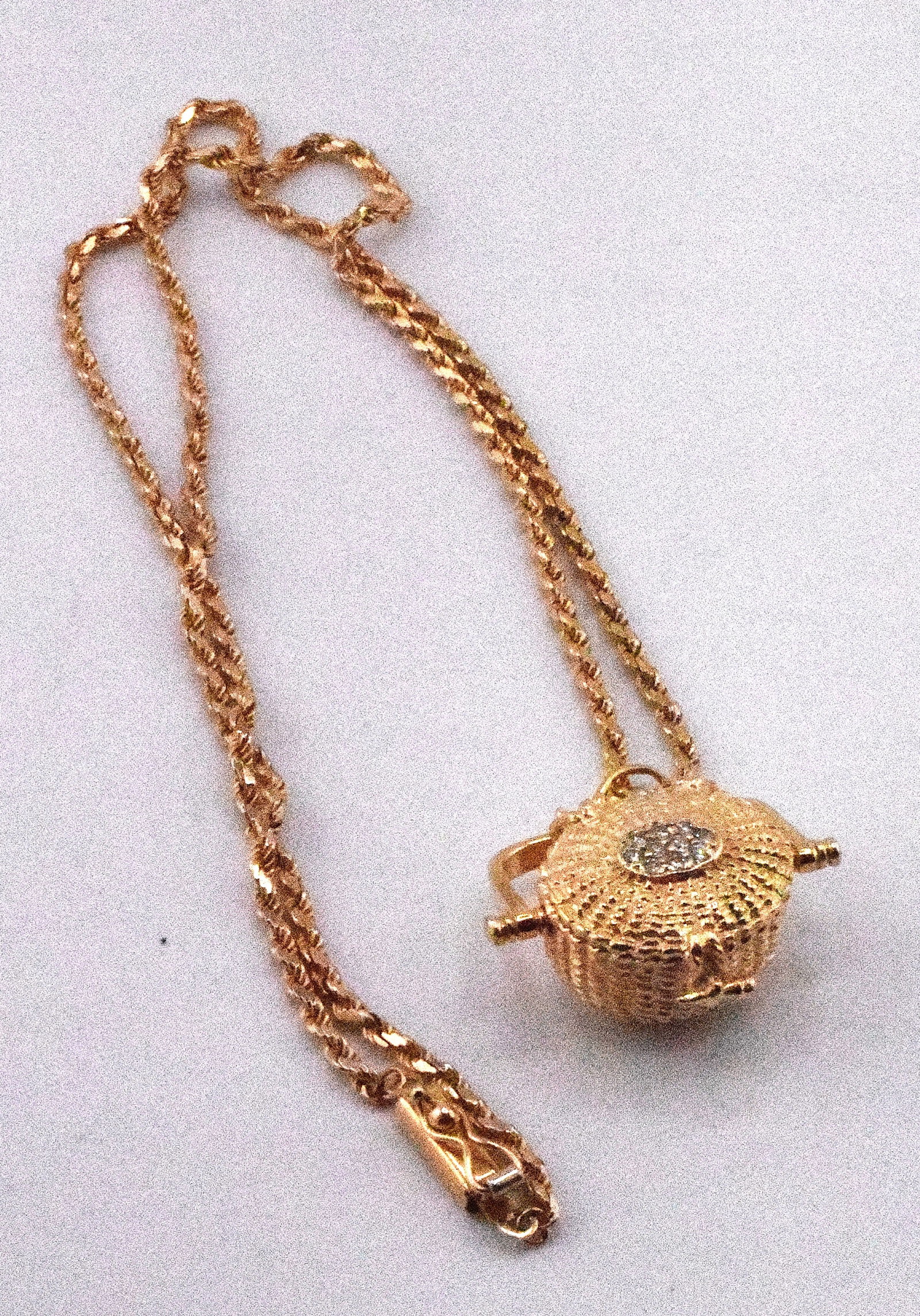 14K DIAMOND BASKET PURSE PENDANT & 14K NECKLACE (1 of 6)