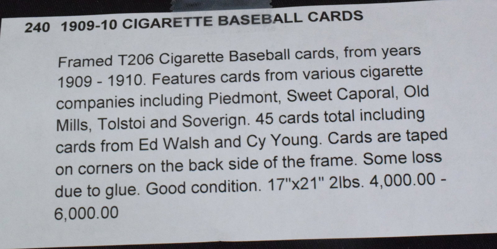 1909-10 CIGARETTE BASEBALL CARDS (1 of 5)
